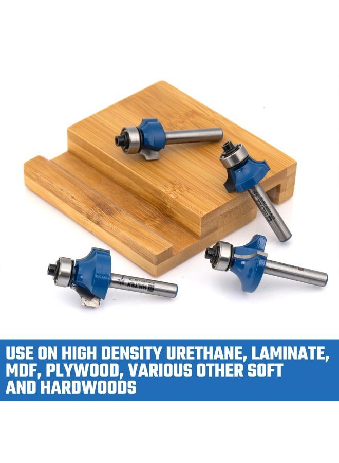 HILTEX 10109H Top Bearing Roundover Router Bit Set, 4 Pieces, 1/4 Inch Shank, CNC Woodworking Tool, 1/8" 3/16" 1/4" 5/16" Cutting Radius for Round Edging, Cabinet Edges - Image 5