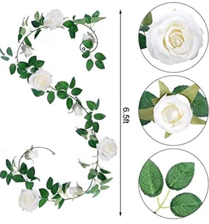 VRB Dec 1 قطعة من زهور صناعية متدلية من الزهور الاصطناعية للتزيين، إكليل من الورود (طول 6 أقدام) زهور حرير للزينة في حفلات الزفاف، ديوالي/غانباتي/عيد الميلاد. (أبيض) - Image 2