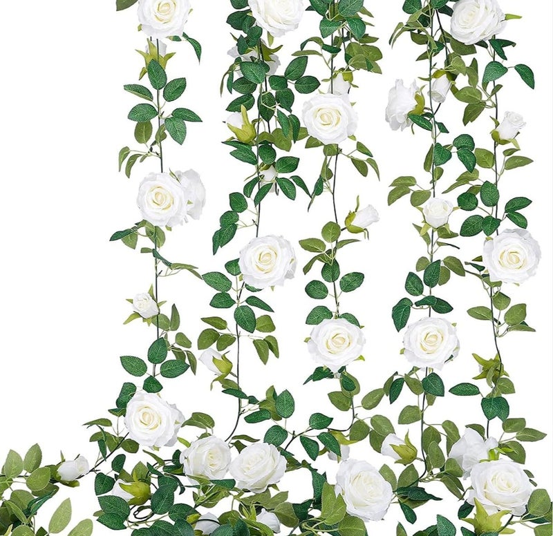 VRB Dec 1 قطعة من زهور صناعية متدلية من الزهور الاصطناعية للتزيين، إكليل من الورود (طول 6 أقدام) زهور حرير للزينة في حفلات الزفاف، ديوالي/غانباتي/عيد الميلاد. (أبيض) - Image 4