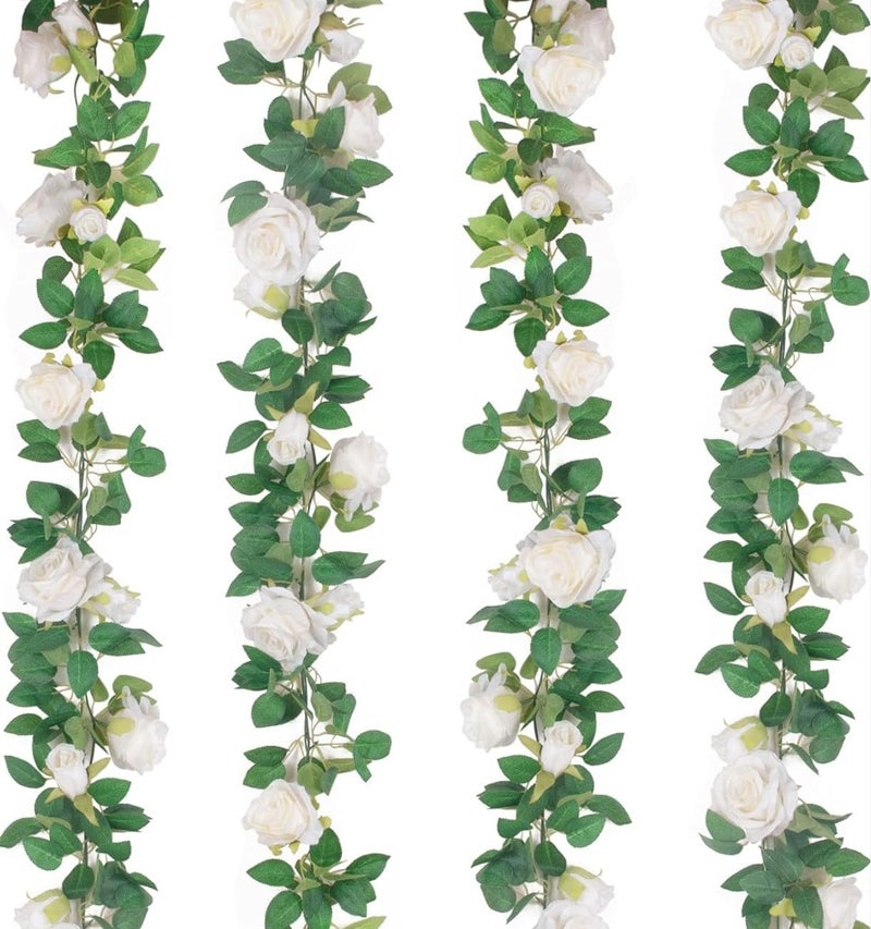 VRB Dec 1 قطعة من زهور صناعية متدلية من الزهور الاصطناعية للتزيين، إكليل من الورود (طول 6 أقدام) زهور حرير للزينة في حفلات الزفاف، ديوالي/غانباتي/عيد الميلاد. (أبيض) - Image 1