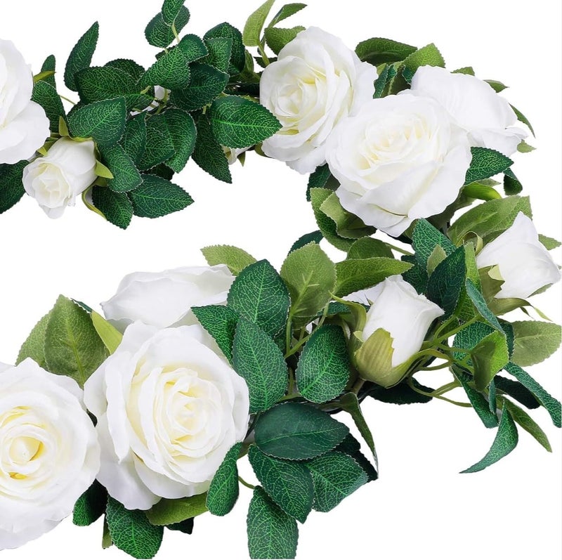 VRB Dec 1 قطعة من زهور صناعية متدلية من الزهور الاصطناعية للتزيين، إكليل من الورود (طول 6 أقدام) زهور حرير للزينة في حفلات الزفاف، ديوالي/غانباتي/عيد الميلاد. (أبيض) - Image 3