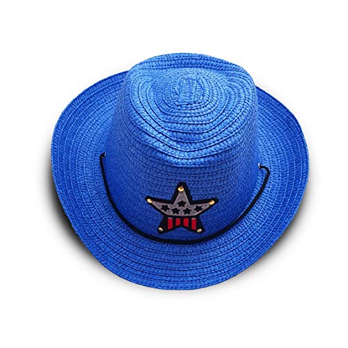 VRITRAZ Kids Summer Fashion Straw Unisex Bucket Cap, Suitable For 2-6 Years Hat (Blue) - Image 2