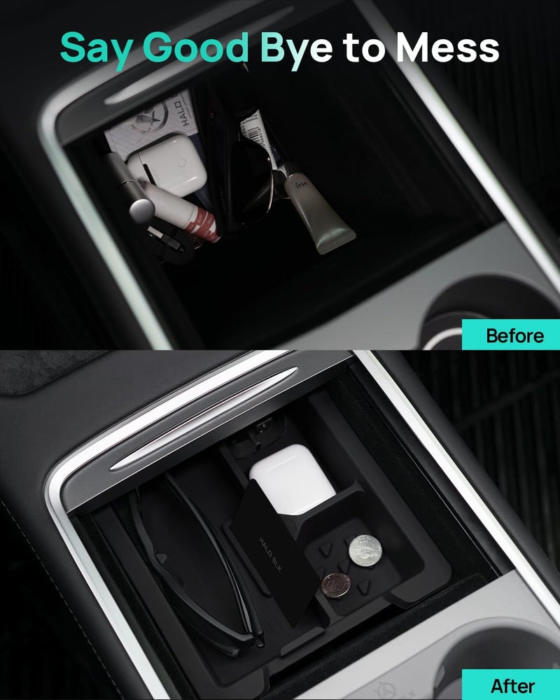 HALOBLK Center Console Organizer Tray, Two-Tier Removable Design Compatible with Tesla Model 3 (2021-2023) Model Y (2021-2024) - Image 4