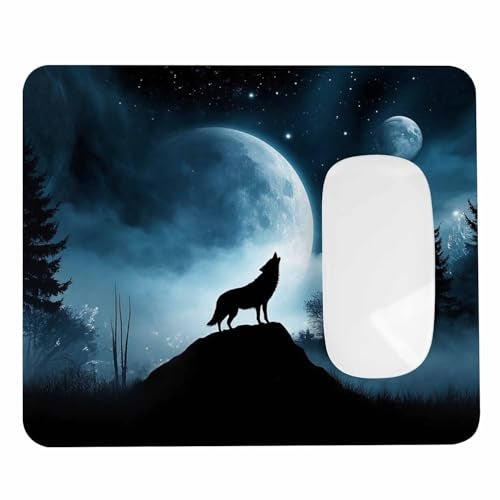 Pehede Computer Mouse Pad Wolf Howls Dark Full Moon,Personalized Mouse Pad Non-Slip Rubber Base for Gamer Office & Home 7.9x9.5 Inch - Image 1