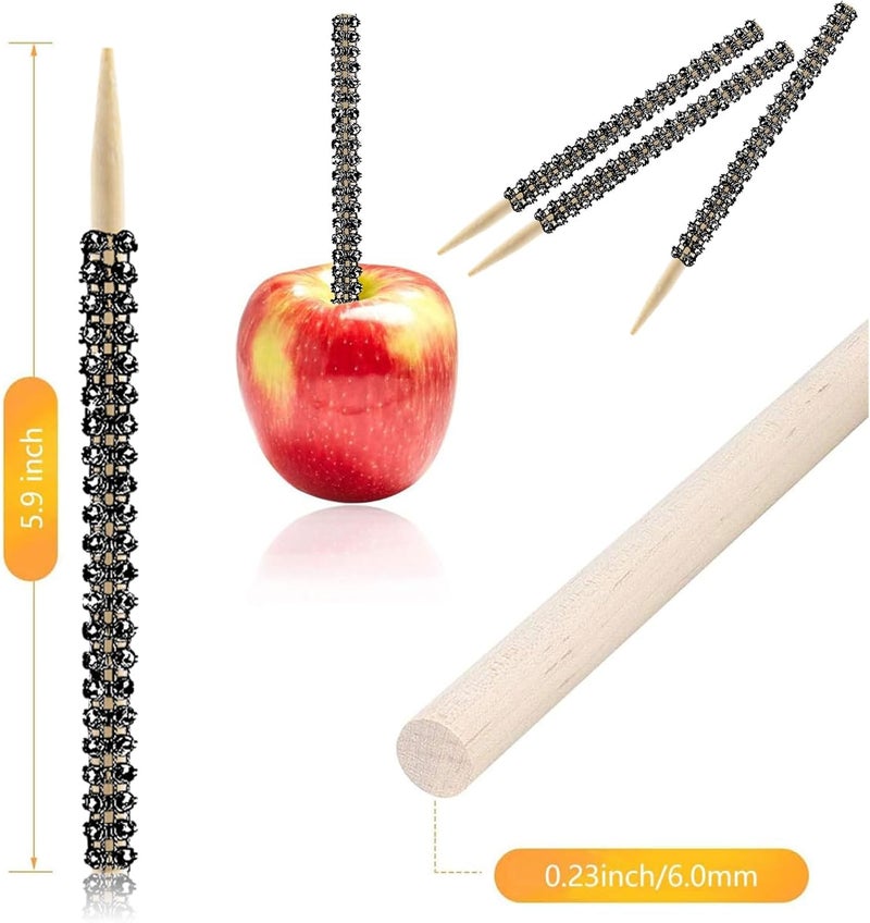 MGWOTH 24 Pack Bling Candy Apple Sticks and Bags Kits, Caramel Apple Wooden Skewers, Bamboo Decorative Sticks for Rice Krispie Treat Cookie Cake Pop Corn Dogs with Glass Wrapper Glitter Ribbons Tie Christmas - Image 3