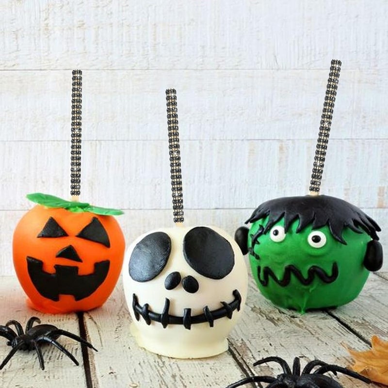 MGWOTH 24 Pack Bling Candy Apple Sticks and Bags Kits, Caramel Apple Wooden Skewers, Bamboo Decorative Sticks for Rice Krispie Treat Cookie Cake Pop Corn Dogs with Glass Wrapper Glitter Ribbons Tie Christmas - Image 5