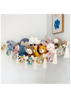 Oasisgalore Toy Hammock Hand-woven Cotton Rope Net Pocket Wall Corner Net Triangle Plush Toys Storage Swing Hammock  - Image 1