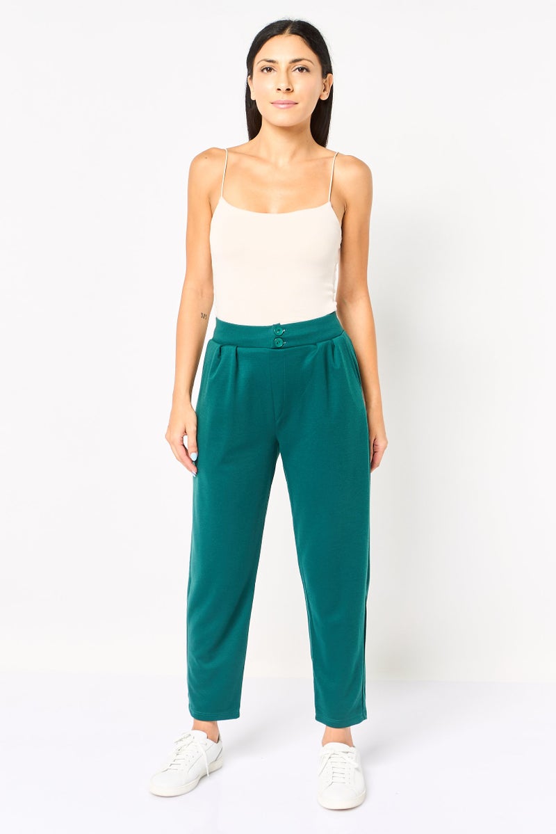 Alacati Stili Women Regular Fit Solid Straight Leg Pants, Dark Green - Image 2