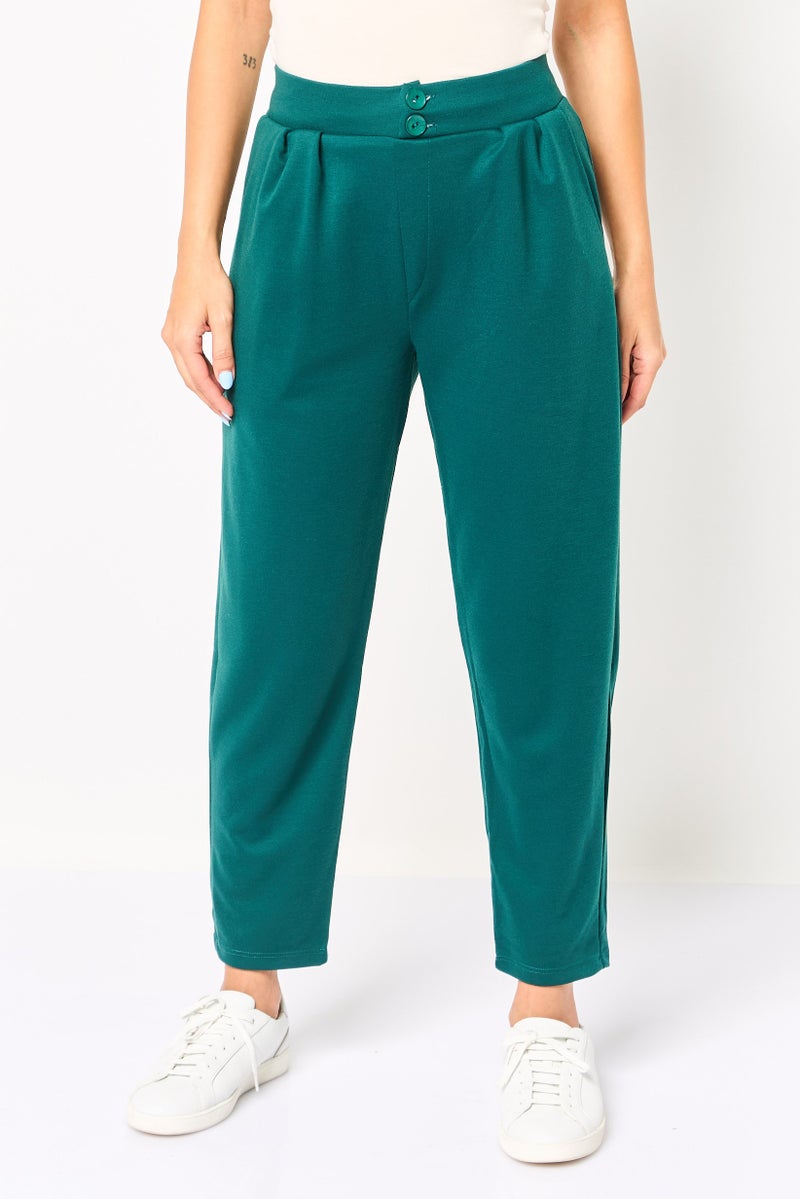 Alacati Stili Women Regular Fit Solid Straight Leg Pants, Dark Green - Image 1
