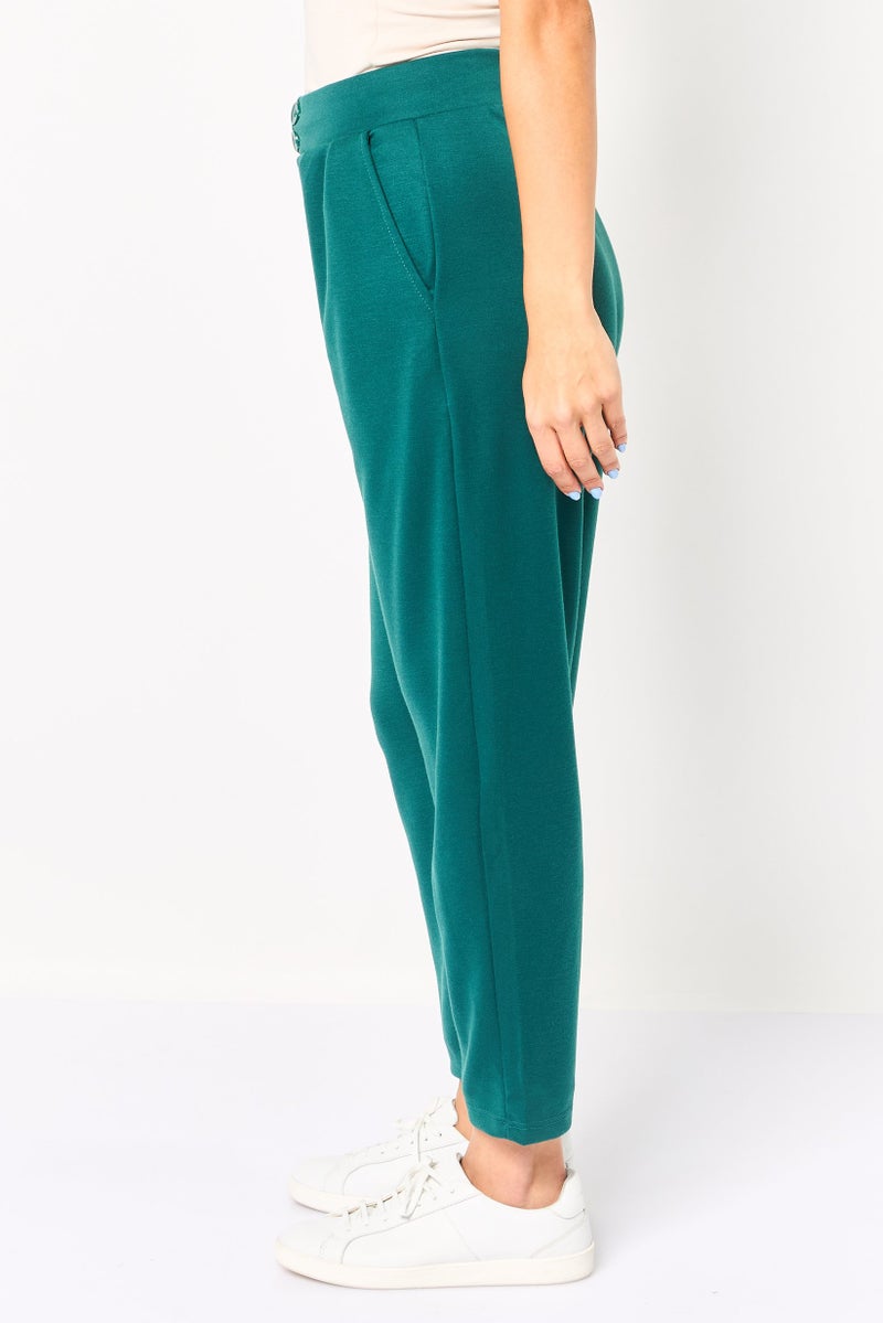Alacati Stili Women Regular Fit Solid Straight Leg Pants, Dark Green - Image 3