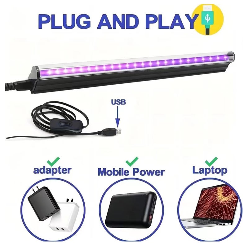 2 Packs LED UV Blacklight UV Lamp Bar Stage Blacklight Tube Portable UV Light for Fluorescence Detection LED Party Light USB Plug and Play - Image 4
