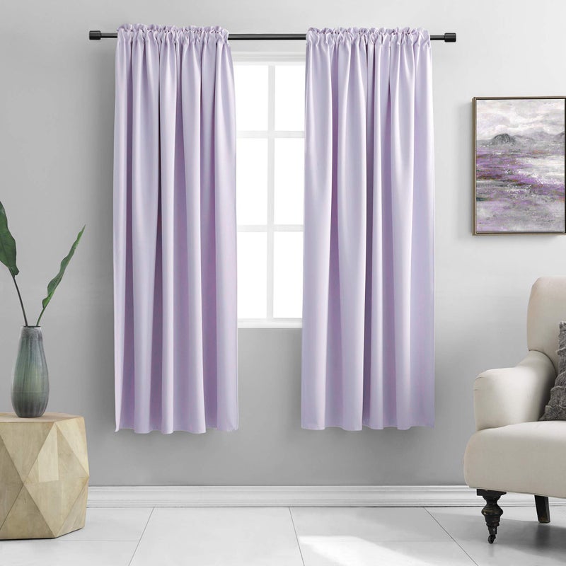 DONREN Violet Light Purple Curtains Room Darkening for Bedroom  Rod Pocket Blackout Solid Curtains for Dining Room42 W x 72 L 2 Panels