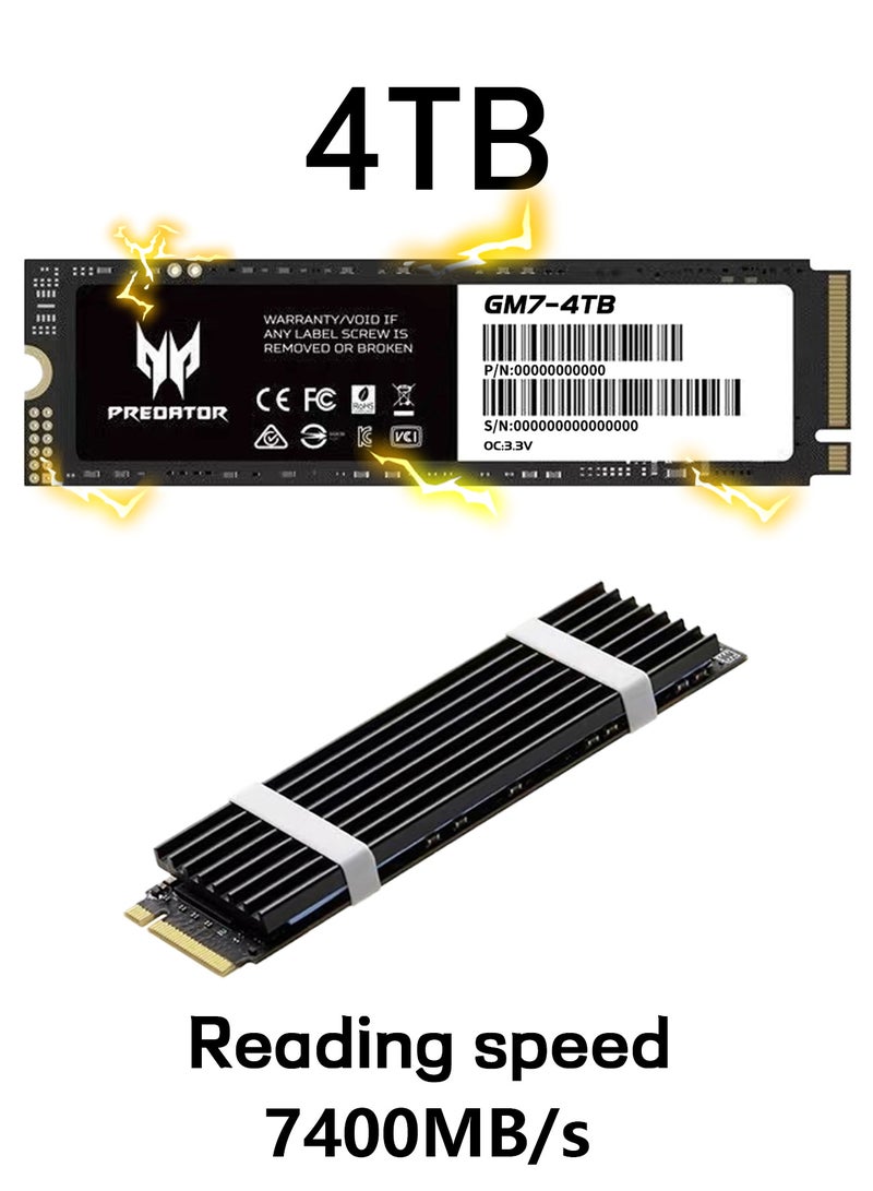 Predator 4TB 7400MB/s SSD PCIe NVMe Gen4 M.2 2280, Internal Solid State Drives, Compatible with PS5, Desktop computer, Laptop, Including Heatsink, Disassembly Tools and Installation Instructions - Image 1