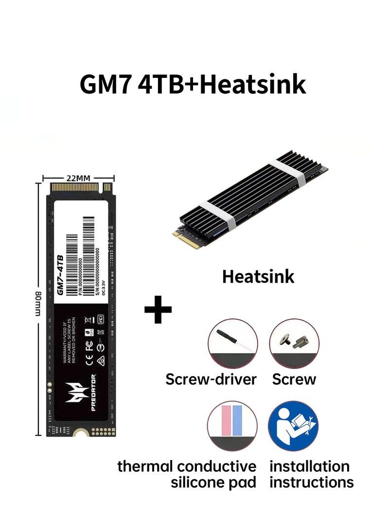 Predator 4TB 7400MB/s SSD PCIe NVMe Gen4 M.2 2280, Internal Solid State Drives, Compatible with PS5, Desktop computer, Laptop, Including Heatsink, Disassembly Tools and Installation Instructions - Image 2