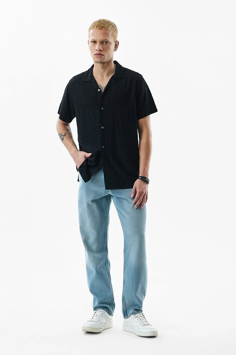 SNITCH Black Textured Half Sleeve Boxy Shirt