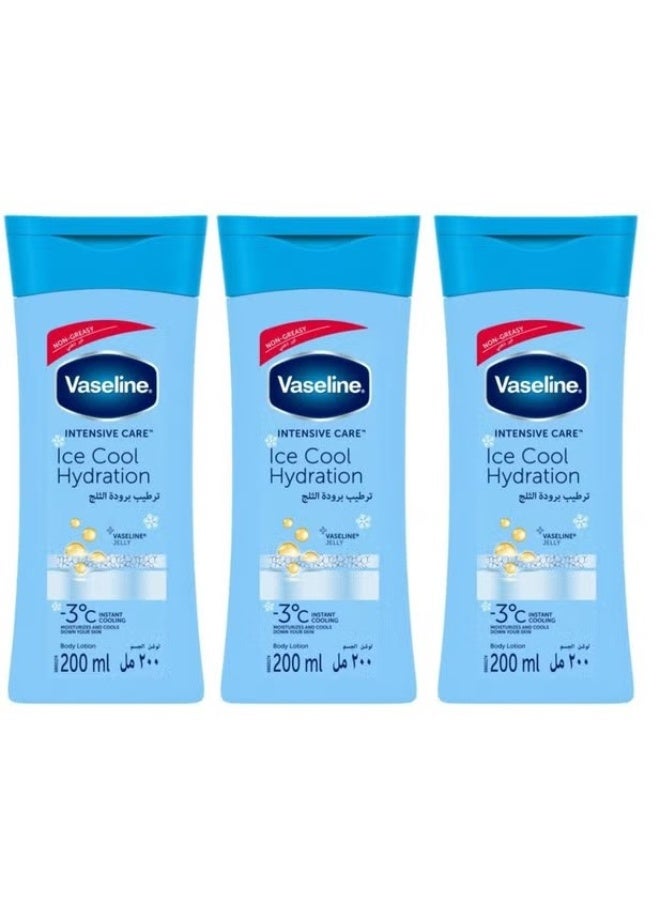 Vaseline 3 Pcs Vaseline Intensive Care Ice Cool Hydration Lotion, 200 ml - Image 1