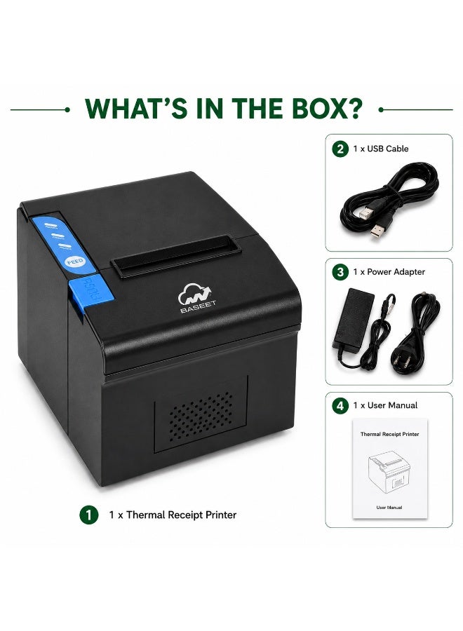 BASEET BAS-164 Commercial Thermal Receipt Printer 80mm – Fast USB POS Printer for Retail Stores, Restaurants & Cashier Counters - Image 5