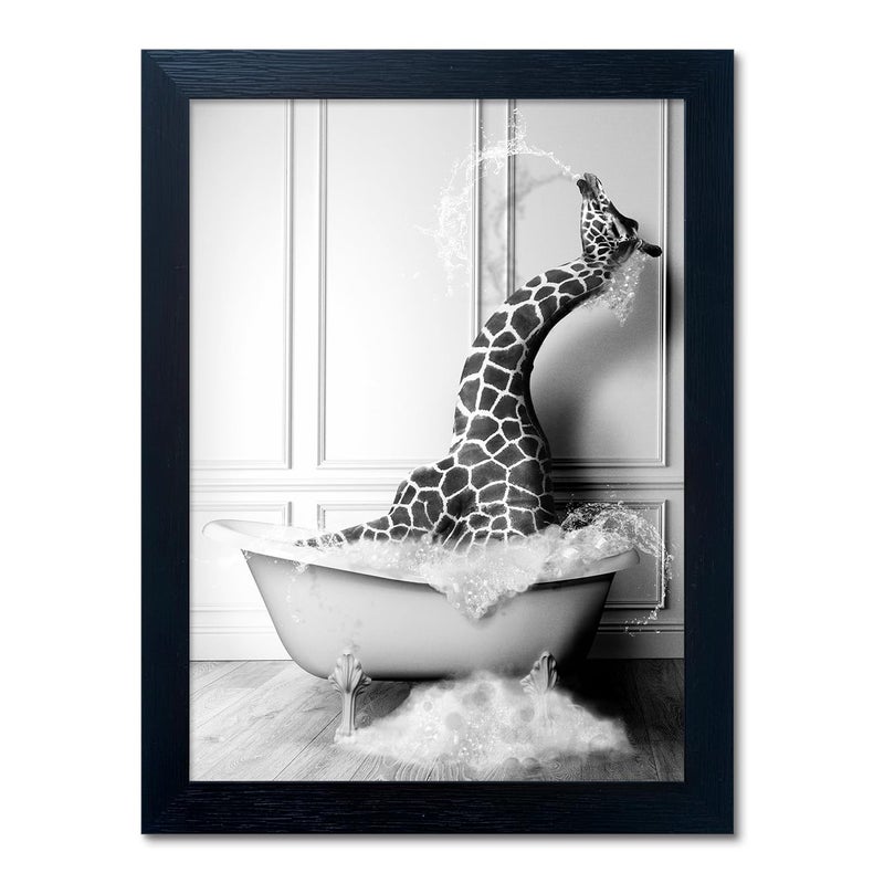 Melpa Art Black and White Bathroom Wall Decor Funny Giraffe in Bathtub Decor Framed Farmhouse Animal Canvas Wall Art Bathroom Artwork - Image 2