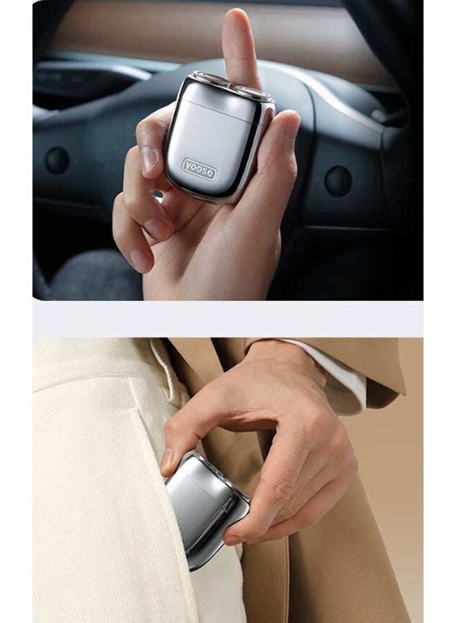 يوز ماكينة حلاقة كهربائية بسيطة للرجال - ماكينة حلاقة صغيرة محمولة للسفر مع رأس عائم، حجم صغير للغاية، مقاومة للماء، شحن سريع من النوع C، ضوضاء منخفضة، مثالية للعناية الشخصية في أي وقت (فضي) - Image 5