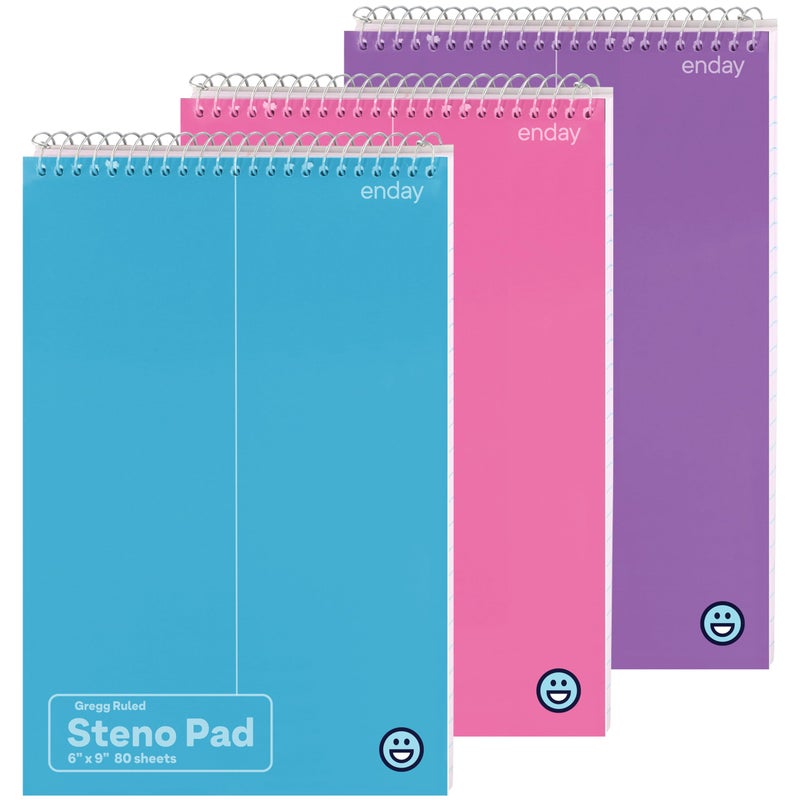 Enday Steno Pads Spiral 6 x 9 inches, Gregg Rule White Paper, 80 Sheets Steno Notebook for writing in Pink, Purple, Green, Blue, Red, Grey, Color May Vary (3 Pack) - Image 1