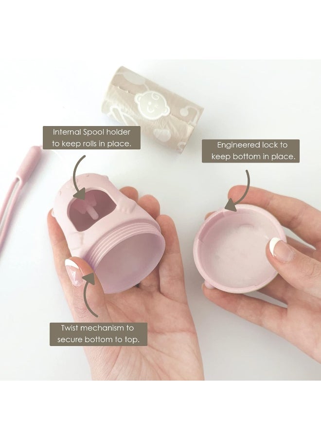 moodie Moodie Teddy Bear Diaper Bag Dispenser | On-the-Go Dispenser With Silicon Strap | 15 Unscented Disposal Bags per Roll | Essential Items (Rosie Pink)  - Image 3