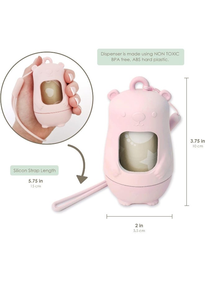 moodie Moodie Teddy Bear Diaper Bag Dispenser | On-the-Go Dispenser With Silicon Strap | 15 Unscented Disposal Bags per Roll | Essential Items (Rosie Pink)  - Image 2