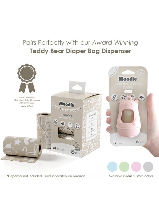 moodie Moodie Teddy Bear Diaper Bag Dispenser | On-the-Go Dispenser With Silicon Strap | 15 Unscented Disposal Bags per Roll | Essential Items (Rosie Pink)  - Image 5