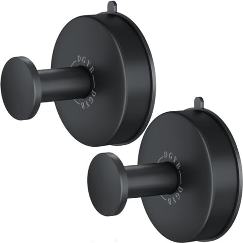 DGYB Suction Cup Hooks for Shower Set of 2 Removable Stainless Steel Towel Hook for Bathroom Glass Window Door Wall and Suction Wreath Hook for Hanging Robe, Loofah, Coat - Black - Image 1