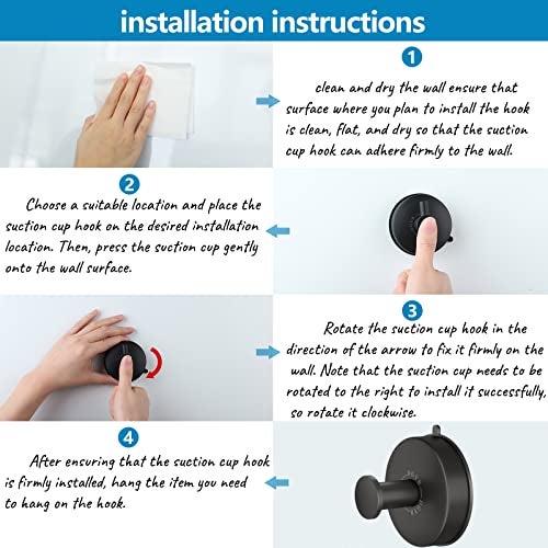 DGYB Suction Cup Hooks for Shower Set of 2 Removable Stainless Steel Towel Hook for Bathroom Glass Window Door Wall and Suction Wreath Hook for Hanging Robe, Loofah, Coat - Black - Image 5