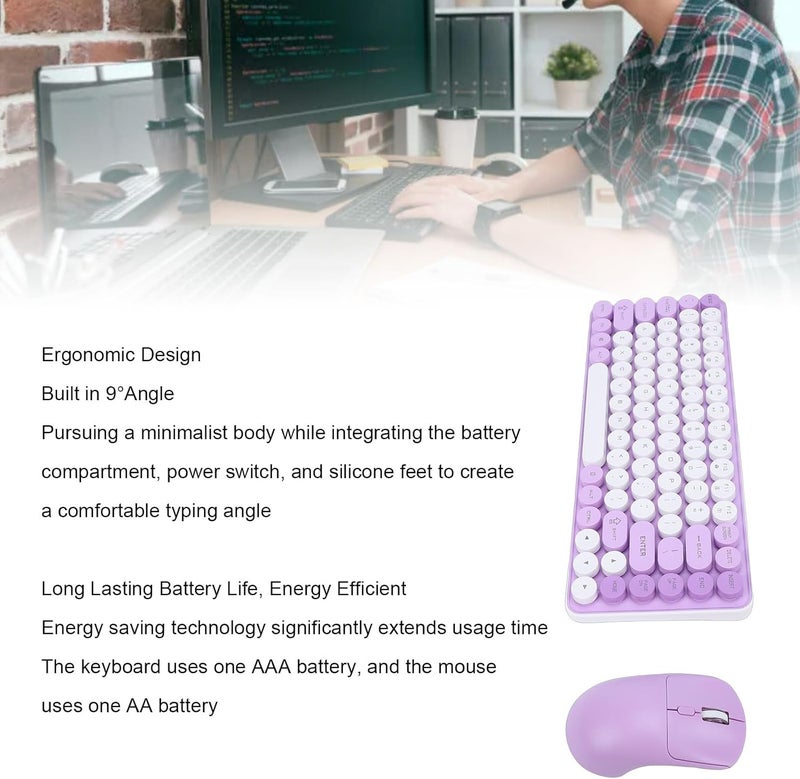 Yechiry Wireless Keyboard and Mouse Combo, 85 Key Cordless Keyboard with 2.4 Ghz USB Receiver, 9° Tilt Angle Round Keycap Wireless Mouse for Pc Laptop Computer - Image 3