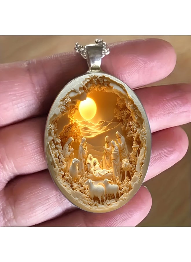Generic with Nativity Scene Pendant – Christmas Religious Jewelry, Holiday Gift for Women, Nativity Christmas Tree Ornament Pendant**  - Image 2