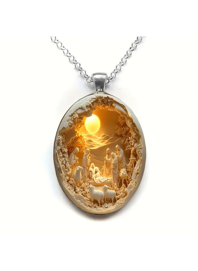 Generic with Nativity Scene Pendant – Christmas Religious Jewelry, Holiday Gift for Women, Nativity Christmas Tree Ornament Pendant**  - Image 1