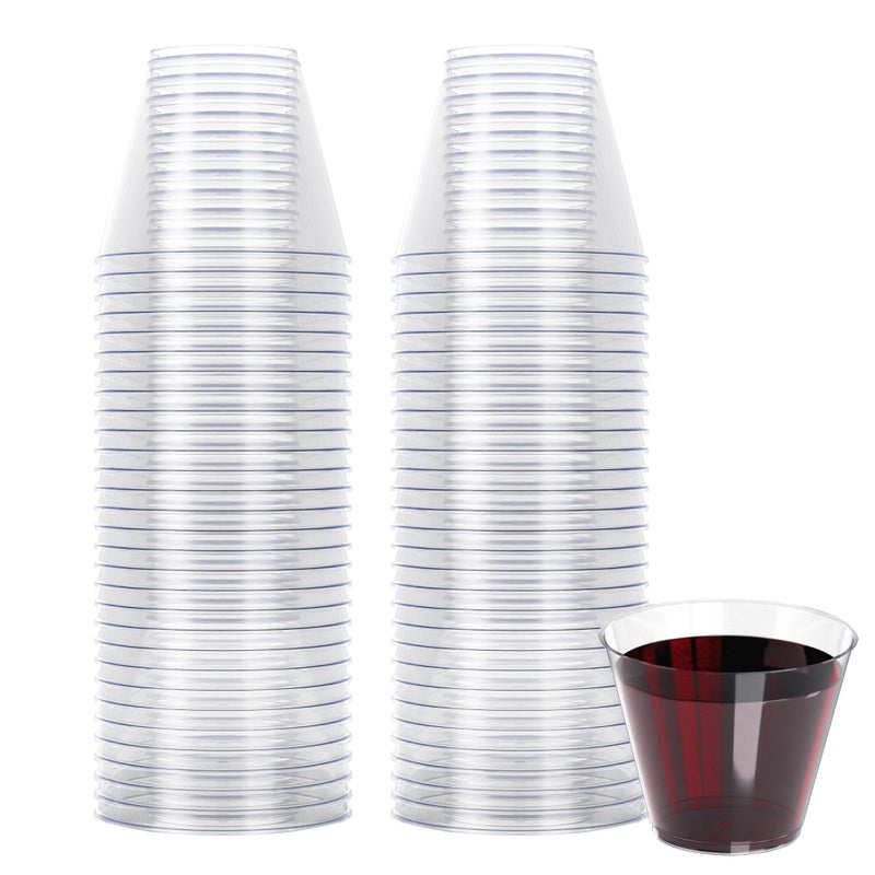 R-kay R-kay 9 Oz Clear Plastic Cups For Party - Clear Cups 100 Pack - Heavy Duty Disposable Cups/Tumblers - Plastic Wine Glasses For Parties Disposable - Plastic Cocktail Glasses - Party Cups Disposable - Image 1