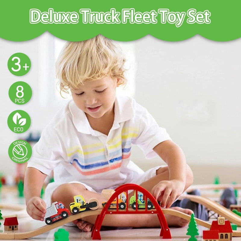 umu Wooden Construction Truck Set, Sandpit Toys, Engineering Toy Car with Excavator, Digger, 8 PCS, Machines Vehicle, Matched with Railway Play, Indoor Outdoor Playset for Ages 3+ - Image 2