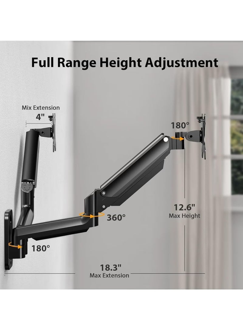 TIGER Dual Monitor Wall Mount – Gas Spring Monitor Wall Arm for 17-32 Inch Screens, Holds Up to 18lbs, VESA 75x75/100x100mm, Adjustable Wall-Mounted Monitor Stand for 2 Monitors – Ergonomic, Space-Saving Design for Home & Office  - Image 1