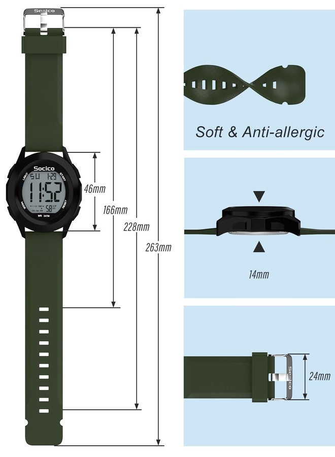 SOCICO Mens Digital Watch Sports Waterproof Outdoor Large Face Military Watches with Stopwatch Back Light Alarm Date Display, Green, Sport - Image 3