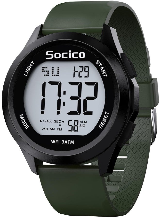 SOCICO Mens Digital Watch Sports Waterproof Outdoor Large Face Military Watches with Stopwatch Back Light Alarm Date Display, Green, Sport - Image 1