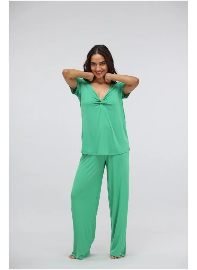نسيسيرا Green Bee Flared Modal Lounge Set with Knot Top