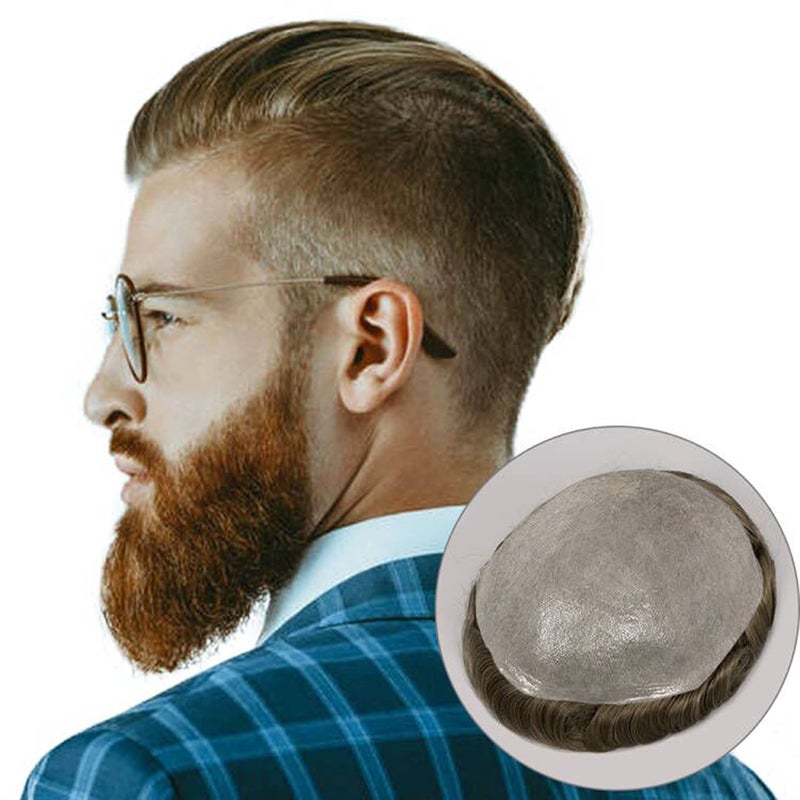 Amiable hair piece for men Soft Thin Skin Toupee For Men Single Knotted Human Hair With 8X10 inch 006mm Skin Cap 100 European Virgin hair Mens Replacement system 8  10inch 7 Light Blonde