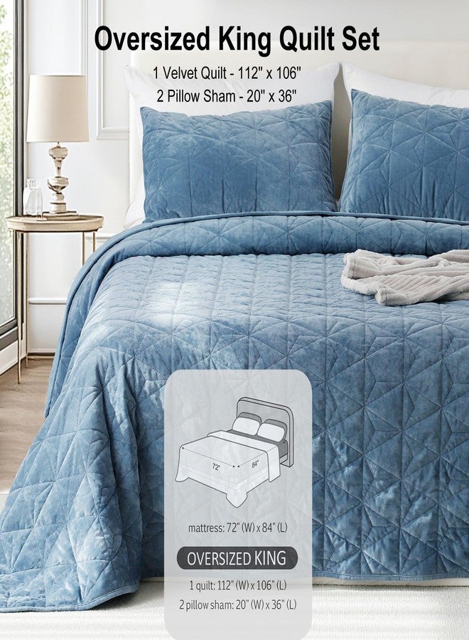 DAWNDIOR Corduroy Quilt Set Oversized King 112"x106", Lightweight All-Season Quilt with 2 Pillow Shams, Soft Fine-Striped Quilted Bed Cover, Navy Blue - Image 2