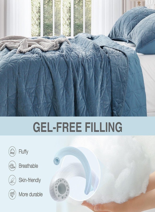 DAWNDIOR Corduroy Quilt Set Oversized King 112"x106", Lightweight All-Season Quilt with 2 Pillow Shams, Soft Fine-Striped Quilted Bed Cover, Navy Blue - Image 4