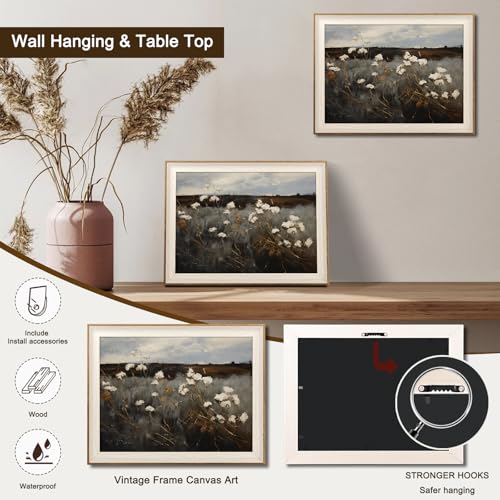 UNIRO Framed Wall Art for Bedroom - Vintage Wildflower Painting Canvas Art Prints, Moody Dark Autumn Flower Wall Decor Aesthetic, Farmhouse Decor Wall Art Floral Pictures - 10x12Inch - Image 2