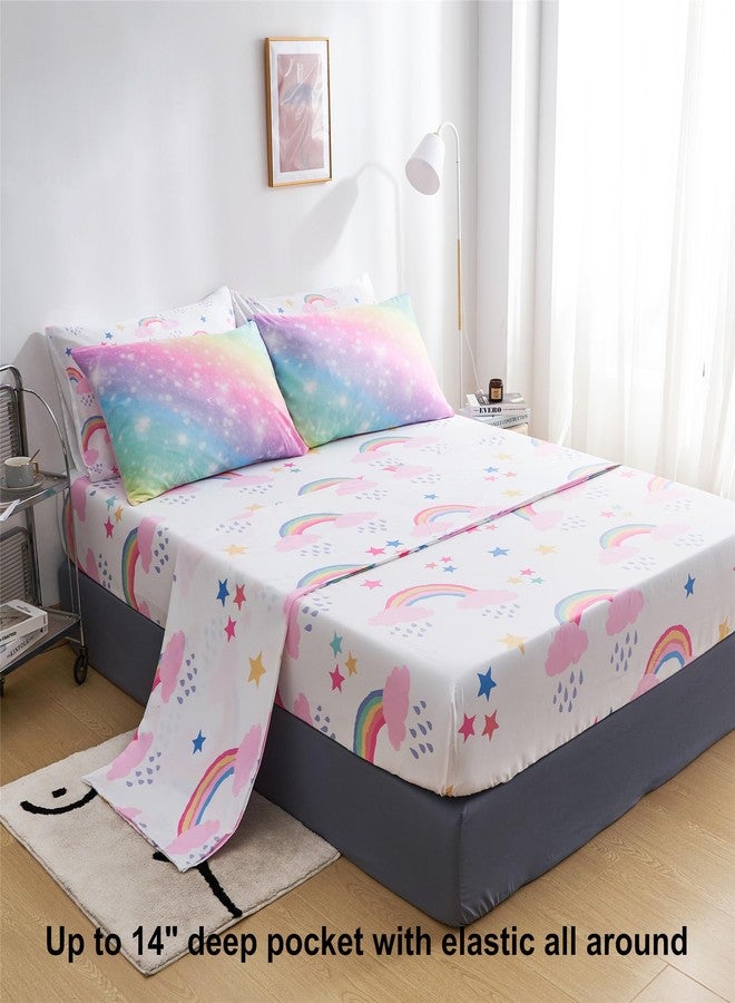 URLINENS Rainbow Girls Queen Comforter Set with Sheets, 7 Pieces Queen Bed in a Bag with Comforter, Sheets and Pillowcases, Soft Microfiber Pastel Fun Girly Queen Bedding Set for Kids Teens Women - Image 4