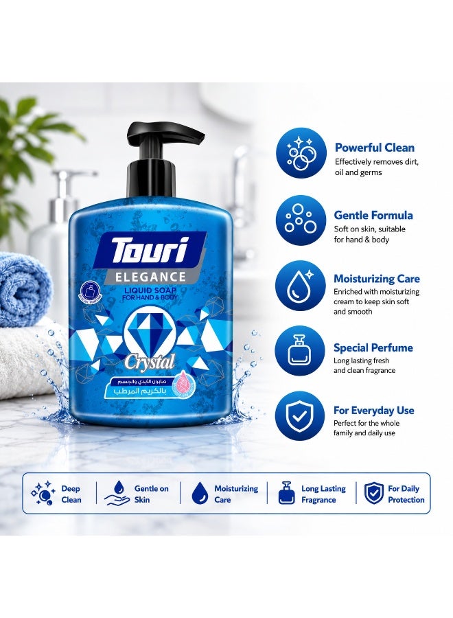 Touri Elegance Liquid Hand & Body Soap – Crystal (500ml) – Infused with Moisturizing Cream & Special Perfume – Refreshing, Gentle & Deeply Hydrating for All Skin Types - Image 2