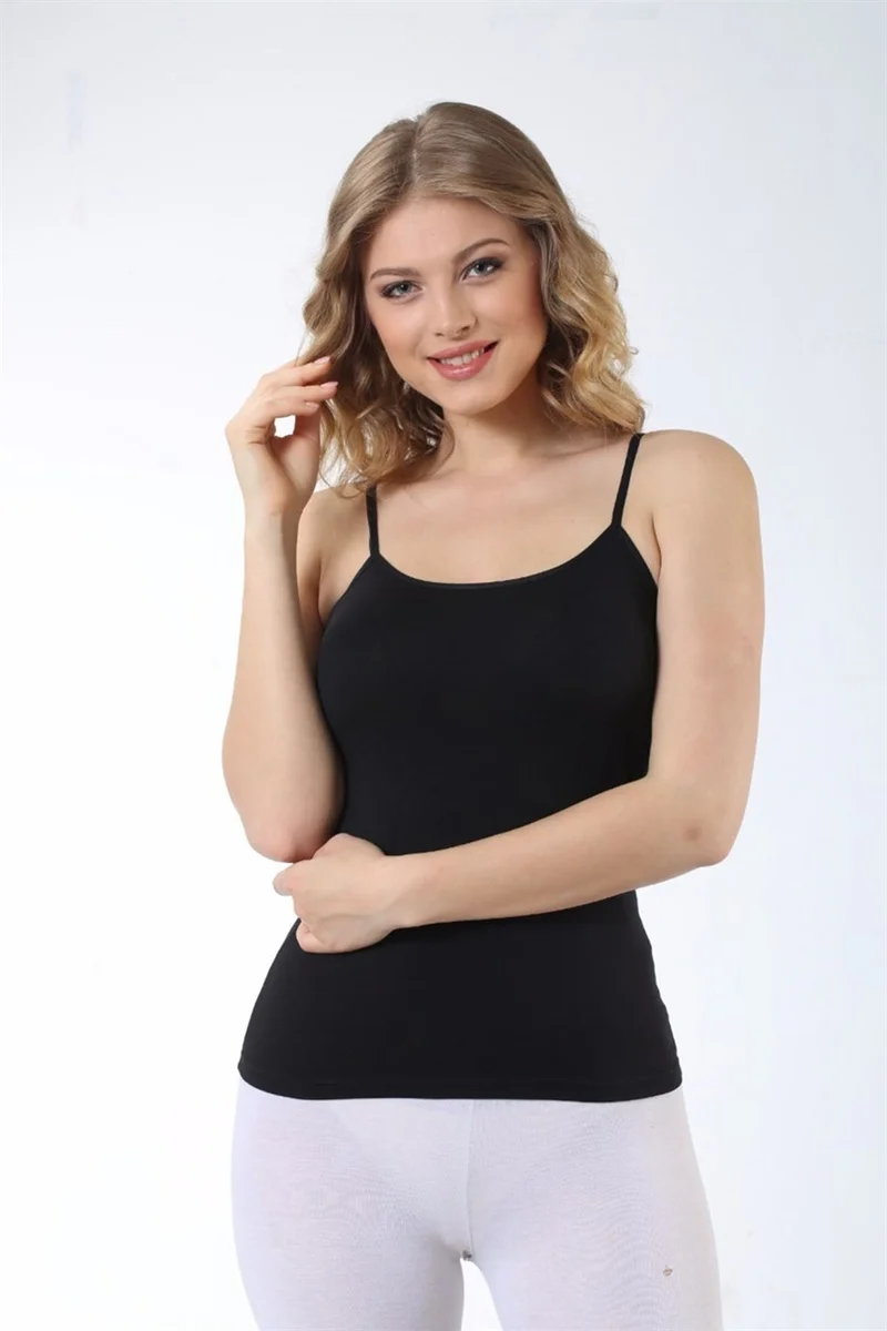 Arma Yıldız Arma Star Women's Black Ribbed Rope Strap Undershirt 6-Pack