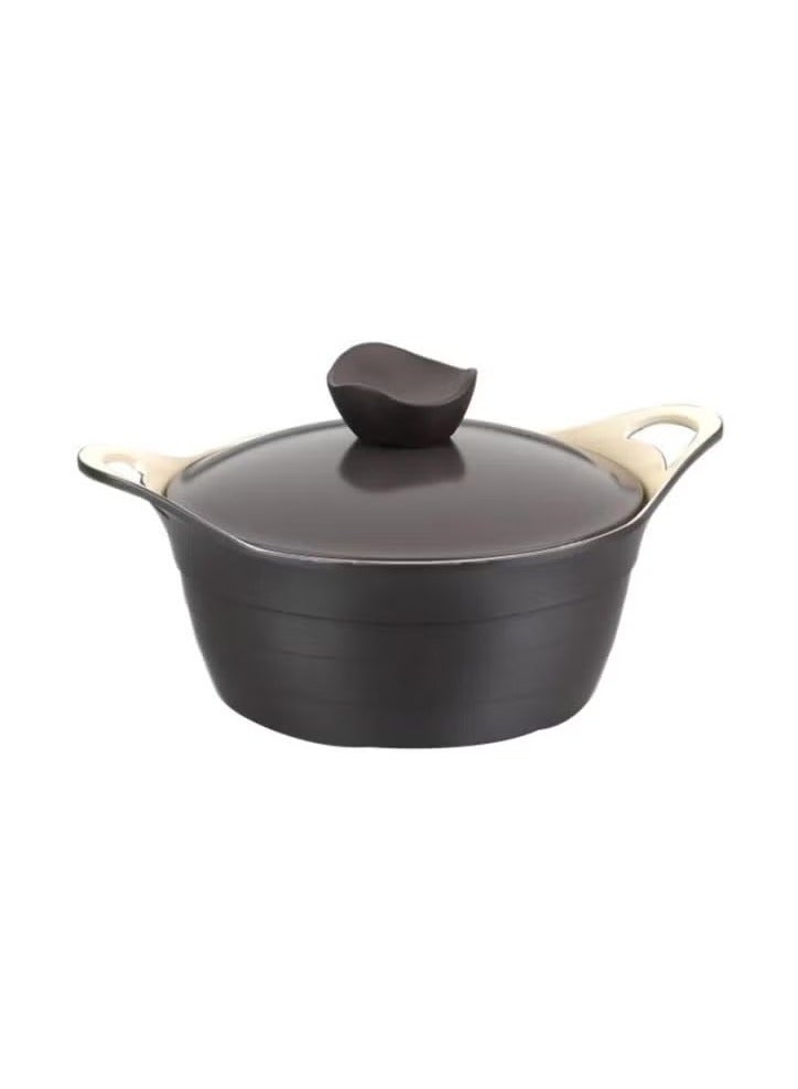 Korkmaz وعاء كسرولة أسود 24 سم مع غطاء - بناء عالي الجودة، توزيع حرارة متساوي، مقبض مريح، مقاوم للتلاشي والبقع، سهل التنظيف