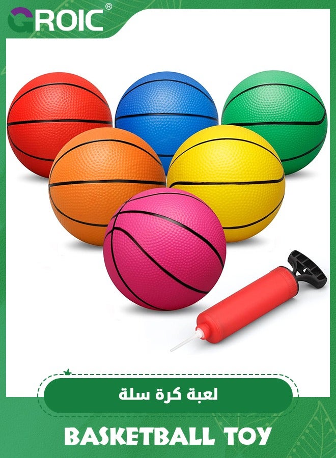 GROIC 5 Pack 6" Basketball Set with Pump,PVC Basketballs for Mini Basketball Hoop,Children's Rubber Basketball, Teenage Basketballs,Fun Sports for Kids - Image 1