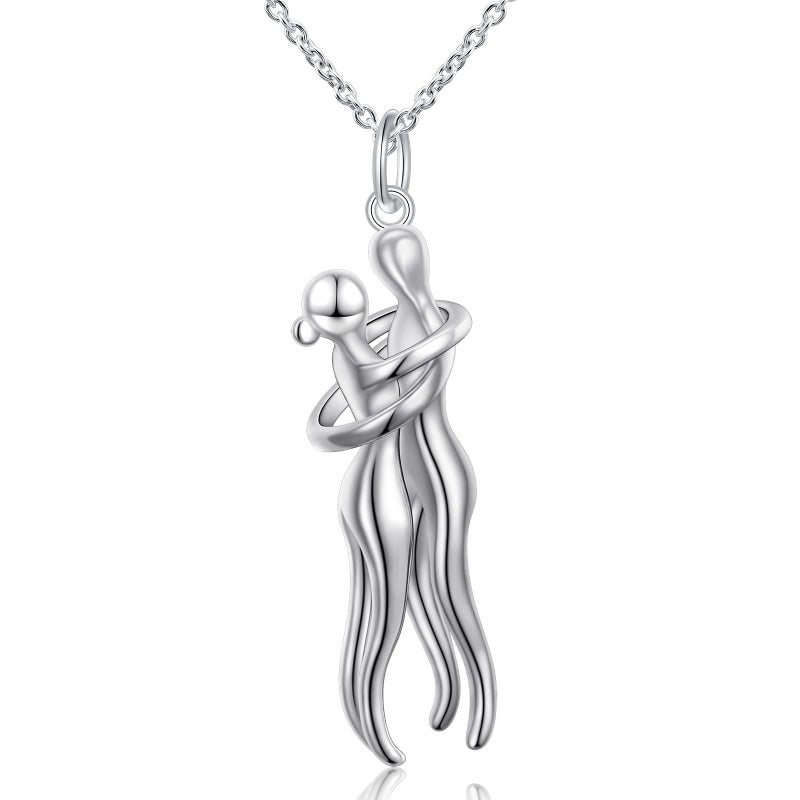 FLYOW Hug Couple Necklace S925 Sterling Silver Hugging Necklace Beloved Jewelry for Him and Her,Lover Valentines day Gift - Image 1