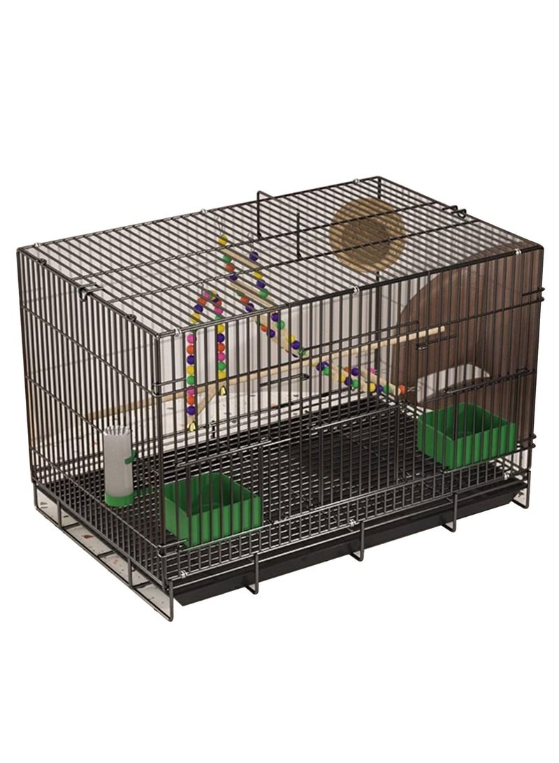 شو وو قفص طيور فاخر قابل للطي كبير الحجم مزود بشبكة معززة للاستخدام الداخلي، يتضمن صينية قابلة للإزالة، وأوعية تغذية، وعصي جلوس، وشبكة سفلية، وحوض مياه، وعش، وأرجوحة، وملحقات تربية للببغاوات والحمام والبادجي والكوكاتيل، لون أسود - Image 2