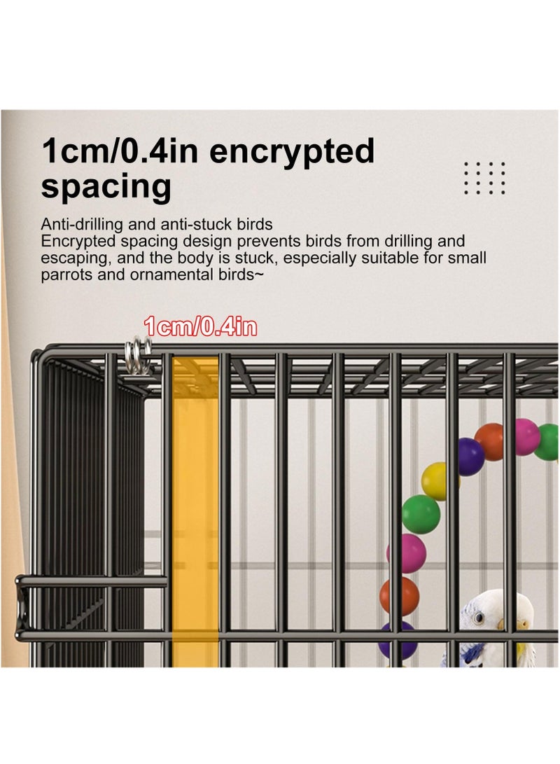 شو وو قفص طيور فاخر قابل للطي كبير الحجم مزود بشبكة معززة للاستخدام الداخلي، يتضمن صينية قابلة للإزالة، وأوعية تغذية، وعصي جلوس، وشبكة سفلية، وحوض مياه، وعش، وأرجوحة، وملحقات تربية للببغاوات والحمام والبادجي والكوكاتيل، لون أسود - Image 5